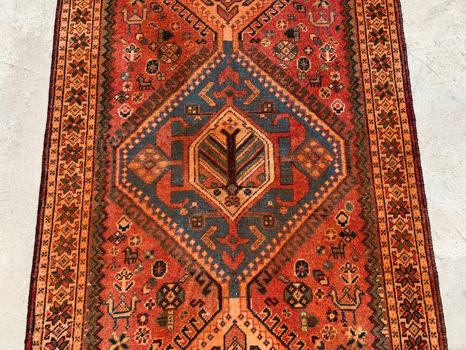 KB Rugs kbhm-1108 Handgeknoopt Perzisch wollen loperkleed – 310 x 109 cm Roest, Blauw & Ivoor Geometrisch Tribaal Design