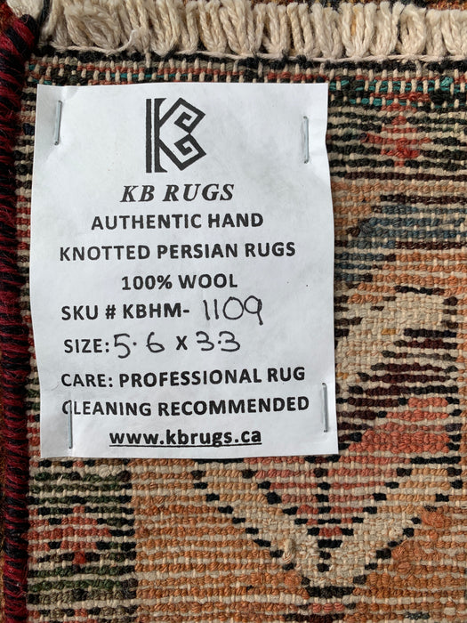 KBHM-1109 Handgeknoopt Perzisch wollen tapijt – 168 cm x 99 cm Tribaal accentkleed in aardetinten