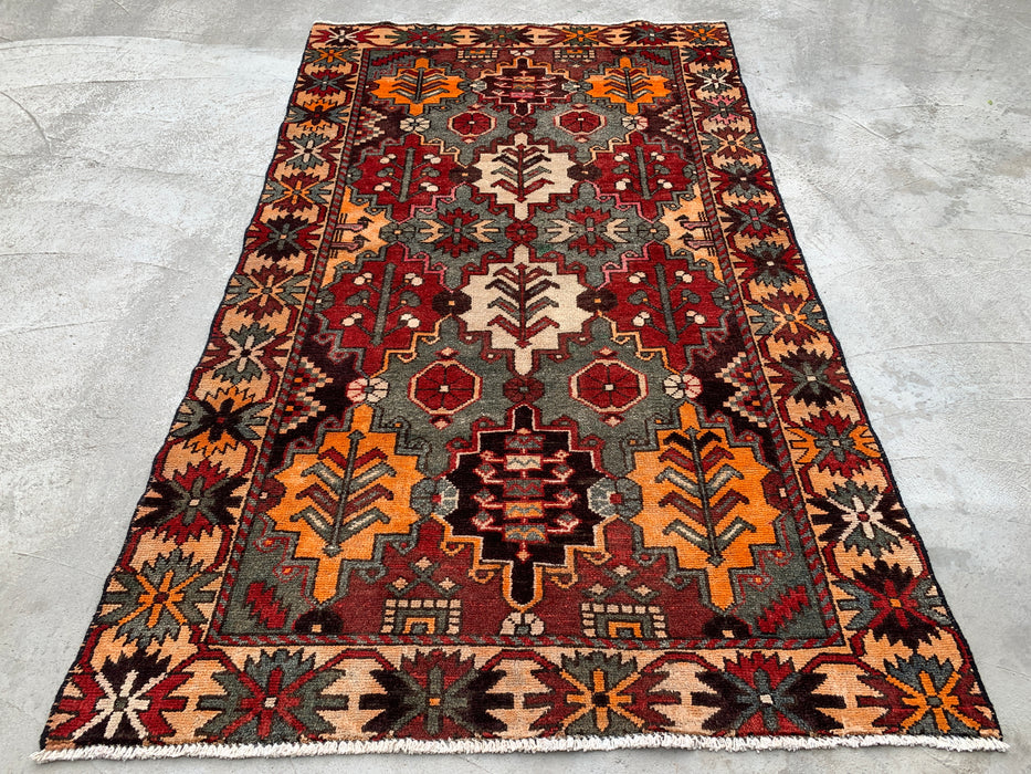 Handgeknoopt Perzisch wollen vloerkleed 6'11 x 4'0 grijs rood tribaal kleed - KBHM-1110