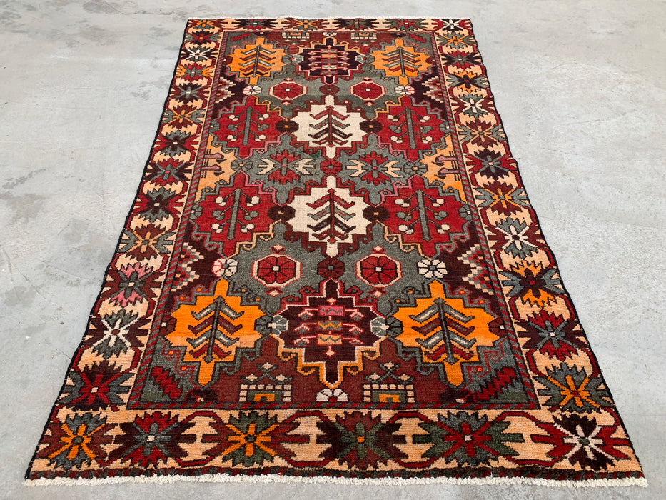 Handgeknoopt Perzisch wollen vloerkleed 6'11 x 4'0 grijs rood tribaal kleed - KBHM-1110