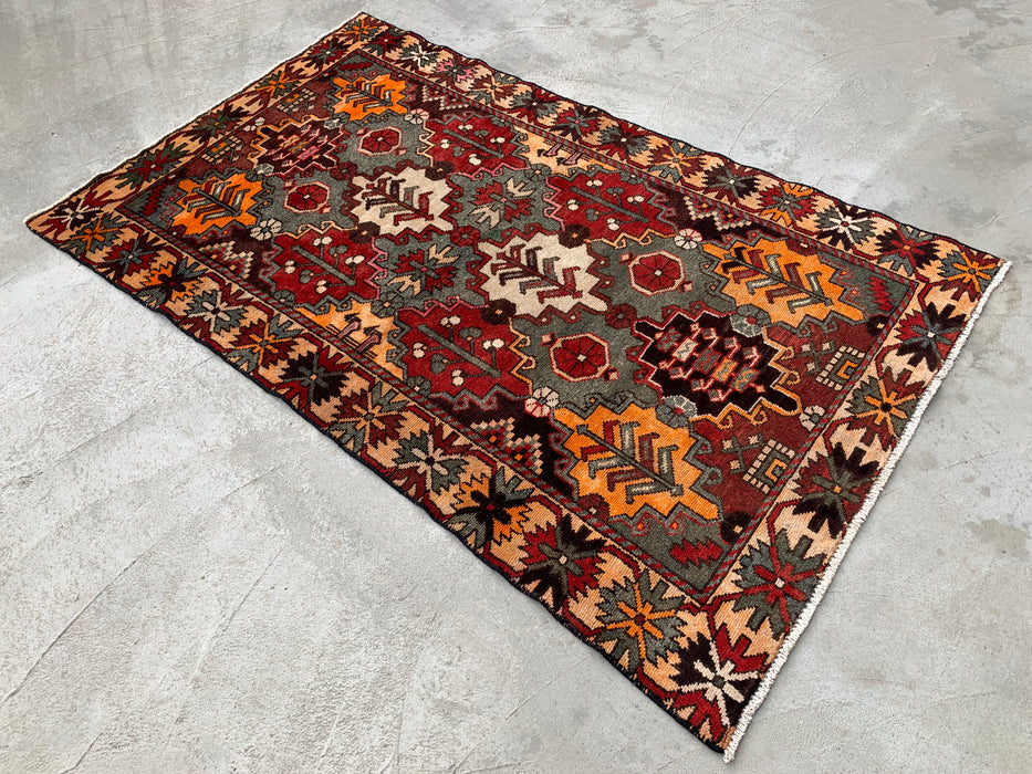 Handgeknoopt Perzisch wollen vloerkleed 6'11 x 4'0 grijs rood tribaal kleed - KBHM-1110