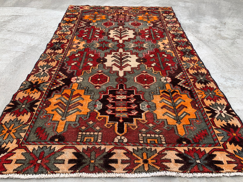Handgeknoopt Perzisch wollen vloerkleed 6'11 x 4'0 grijs rood tribaal kleed - KBHM-1110