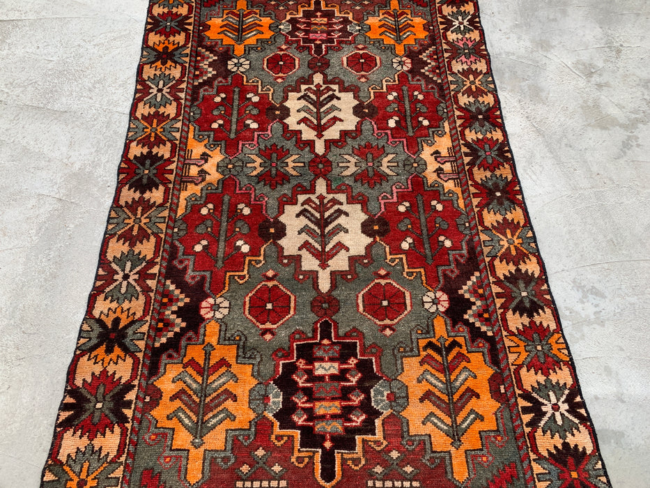 Handgeknoopt Perzisch wollen vloerkleed 6'11 x 4'0 grijs rood tribaal kleed - KBHM-1110
