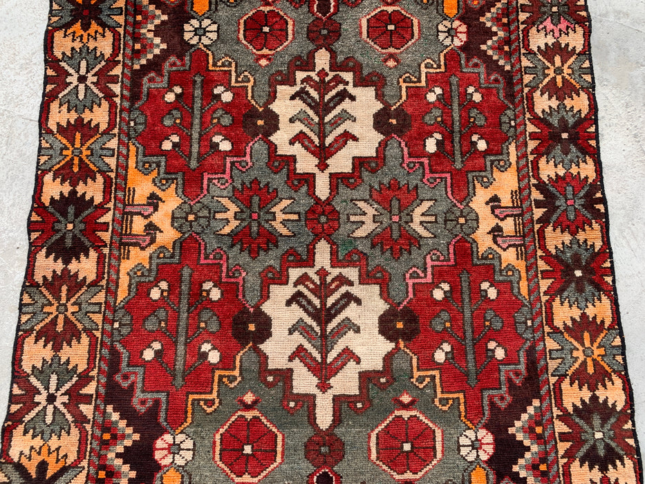 Handgeknoopt Perzisch wollen vloerkleed 6'11 x 4'0 grijs rood tribaal kleed - KBHM-1110