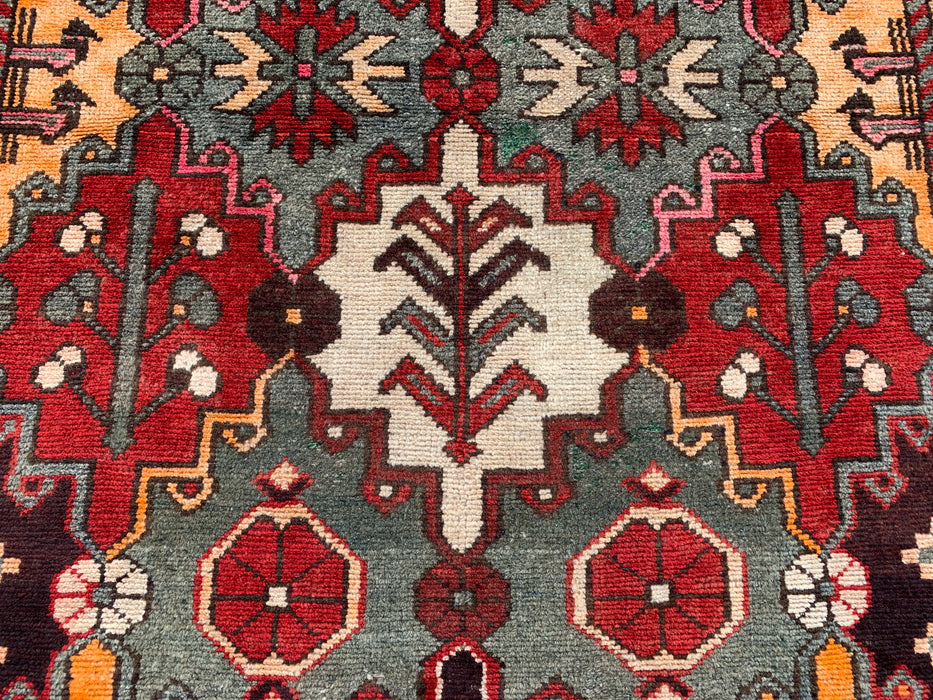 Handgeknoopt Perzisch wollen vloerkleed 6'11 x 4'0 grijs rood tribaal kleed - KBHM-1110