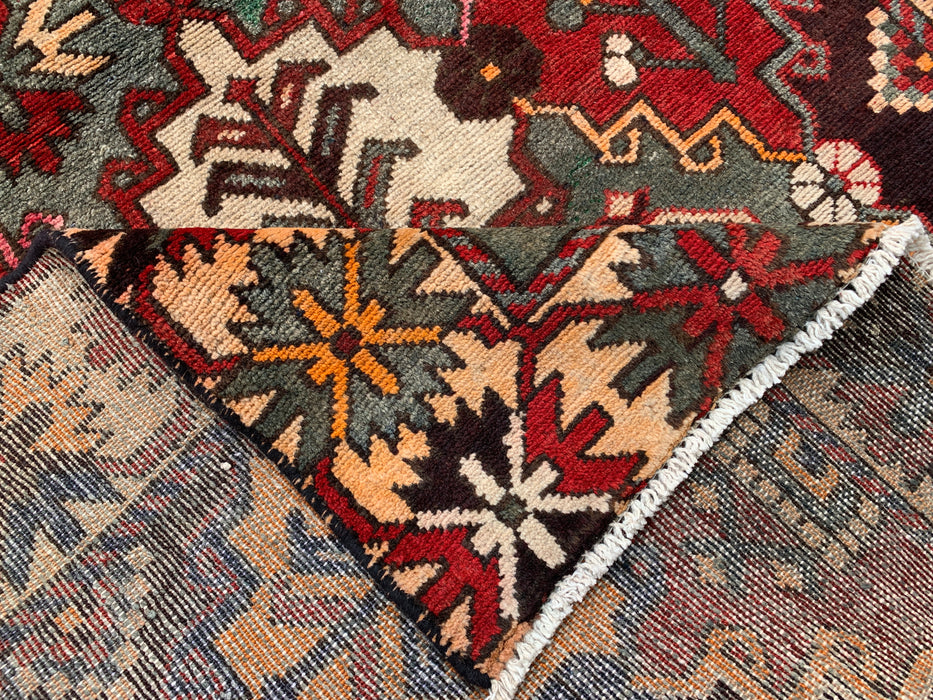 Handgeknoopt Perzisch wollen vloerkleed 6'11 x 4'0 grijs rood tribaal kleed - KBHM-1110