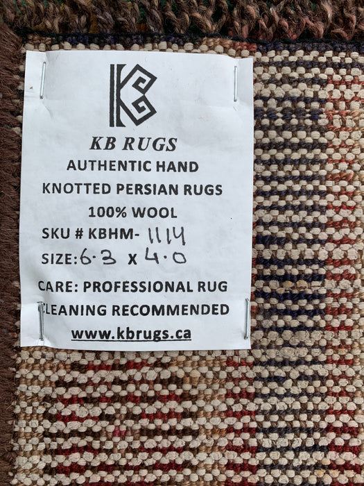 Hand-Knotted Persian Wool Rug 6'3 x 4'0 Beige Teal Geometric Accent Rug KBHM-1114