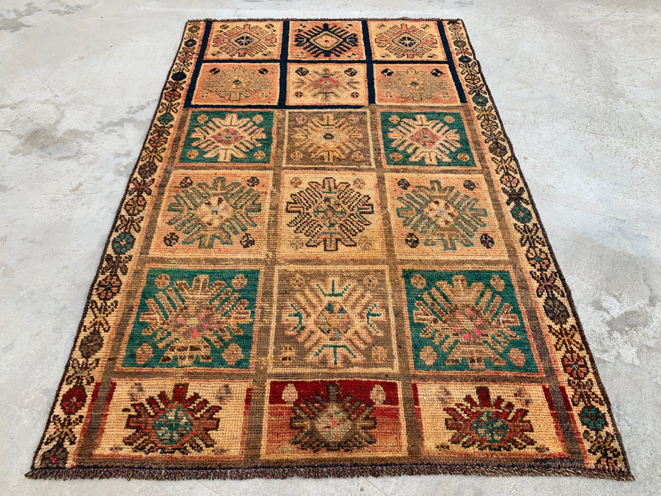 Hand-Knotted Persian Wool Rug 6'3 x 4'0 Beige Teal Geometric Accent Rug KBHM-1114