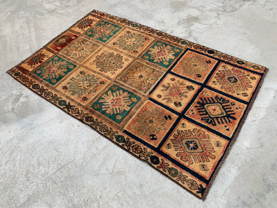 Hand-Knotted Persian Wool Rug 6'3 x 4'0 Beige Teal Geometric Accent Rug KBHM-1114
