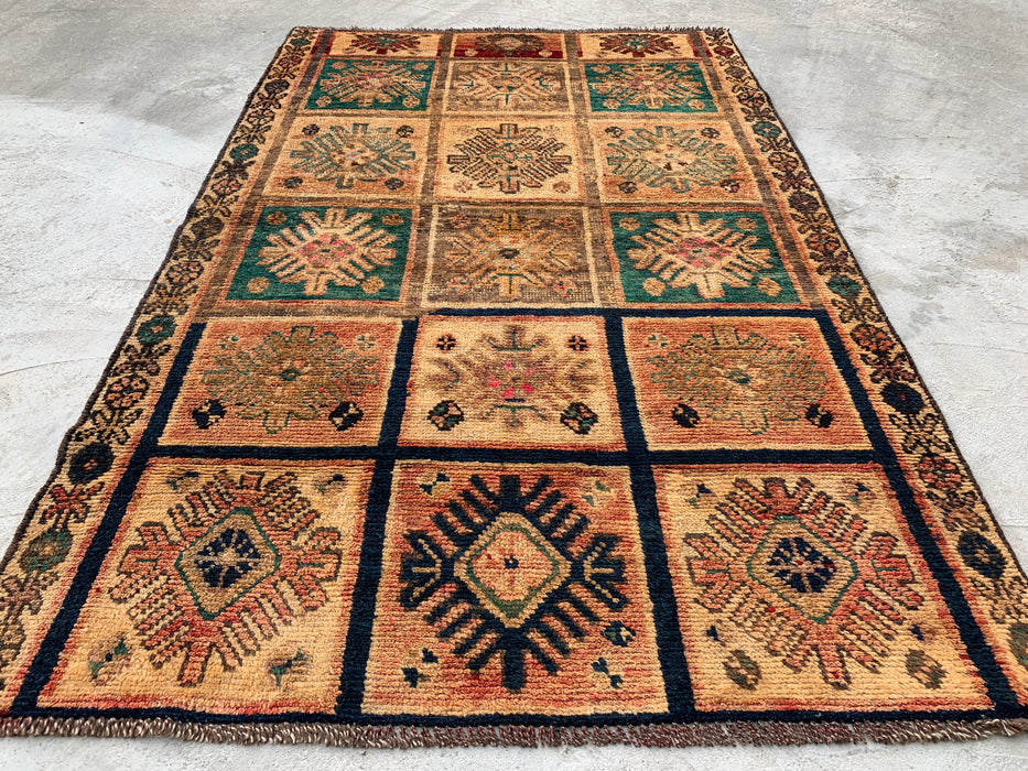 Hand-Knotted Persian Wool Rug 6'3 x 4'0 Beige Teal Geometric Accent Rug KBHM-1114