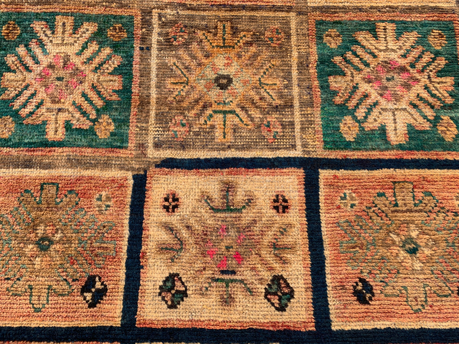 Hand-Knotted Persian Wool Rug 6'3 x 4'0 Beige Teal Geometric Accent Rug KBHM-1114