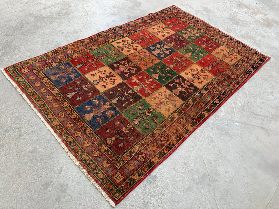 Hand-Knotted Persian Wool Rug 4'5 x 6'7 Multicolor Garden Panel Design | KBHM-1115