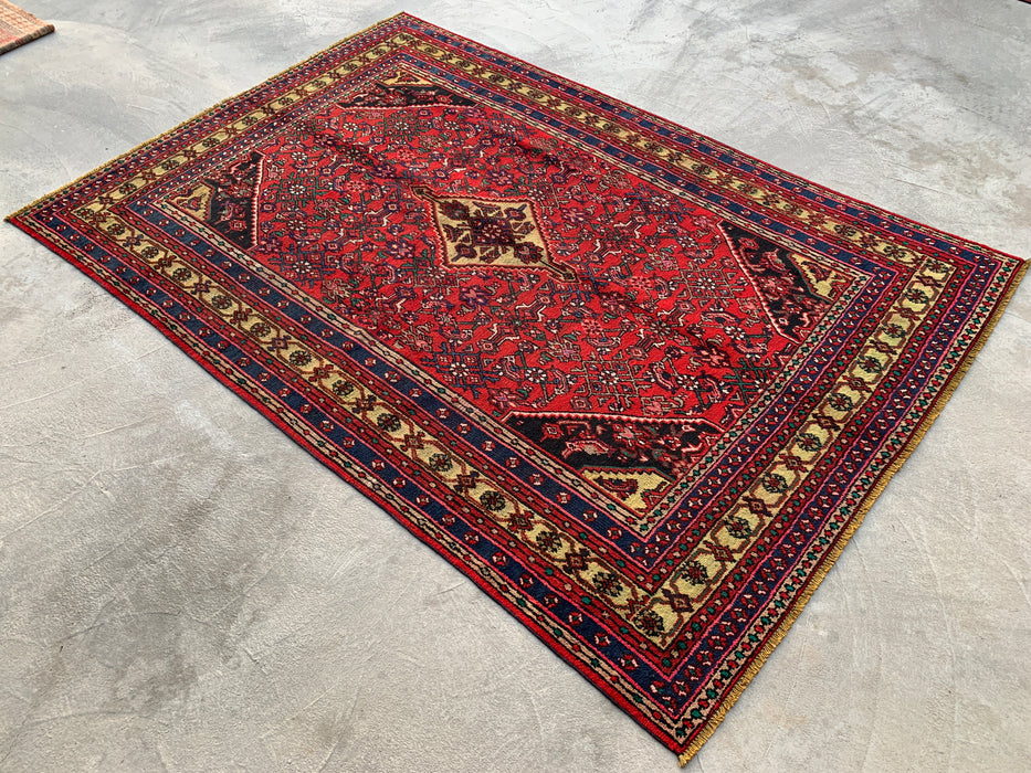 Handgemaakt Perzisch wollen vloerkleed 213x305 cm - Perzisch stijl kleed in rood & marineblauw - Exacte afmeting 310 cm x 211 cm - KBHM-1116