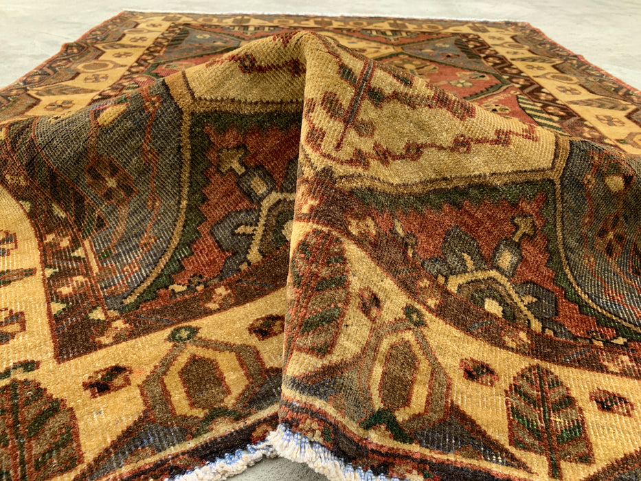 Hand-Knotted Persian Wool Rug 6'1" x 4'8" – Tribal Geometric Beige & Earth Tone Area Rug – kbhm-1117