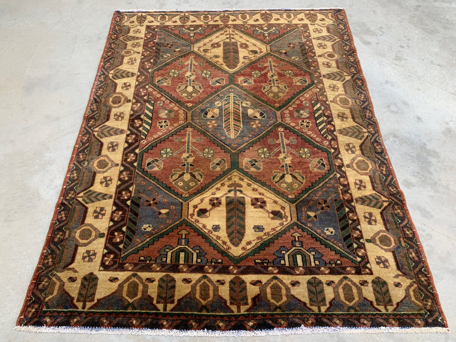 Hand-Knotted Persian Wool Rug 6'1" x 4'8" – Tribal Geometric Beige & Earth Tone Area Rug – kbhm-1117