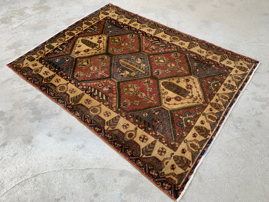 Hand-Knotted Persian Wool Rug 6'1" x 4'8" – Tribal Geometric Beige & Earth Tone Area Rug – kbhm-1117