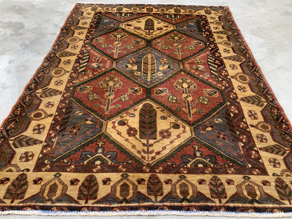 Hand-Knotted Persian Wool Rug 6'1" x 4'8" – Tribal Geometric Beige & Earth Tone Area Rug – kbhm-1117