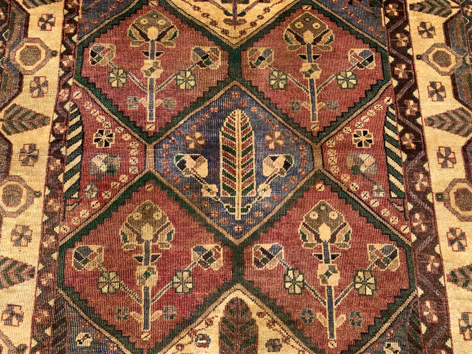 Hand-Knotted Persian Wool Rug 6'1" x 4'8" – Tribal Geometric Beige & Earth Tone Area Rug – kbhm-1117