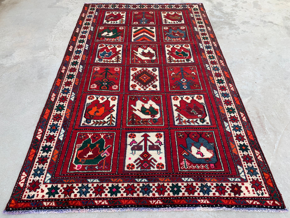 Hand-Knotted Persian Wool Rug 7'8 x 4'7 Red Tribal Animal Motif Area Rug KBHM-1118