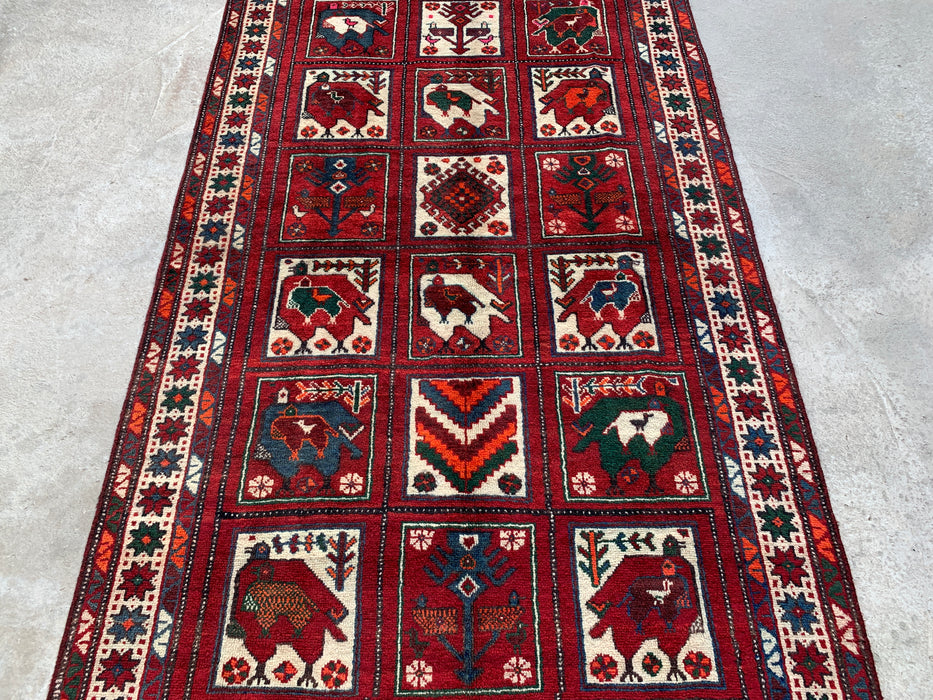Hand-Knotted Persian Wool Rug 7'8 x 4'7 Red Tribal Animal Motif Area Rug KBHM-1118