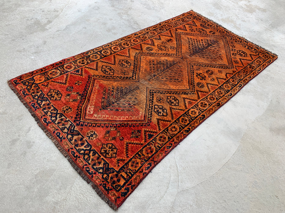 Handgeknoopt Perzisch wollen vloerkleed 200 x 107 cm roestoranje tribaal tapijt KBHM-1120