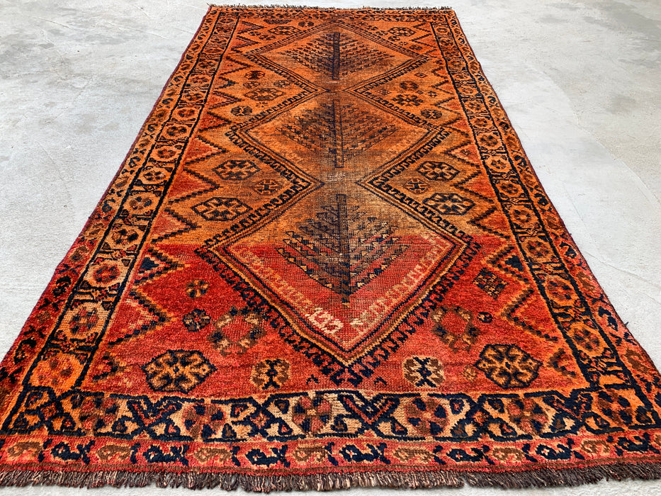 Handgeknoopt Perzisch wollen vloerkleed 200 x 107 cm roestoranje tribaal tapijt KBHM-1120