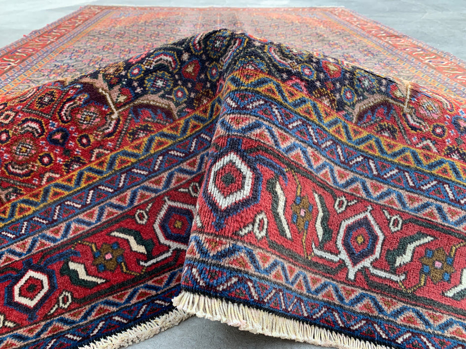 Handmade Persian Wool Area Rug 7x10 - Red, Navy & Multicolor Traditional Medallion Persian Style Rug - Exact Size 9'3" x 6'3" - KBHM-1121