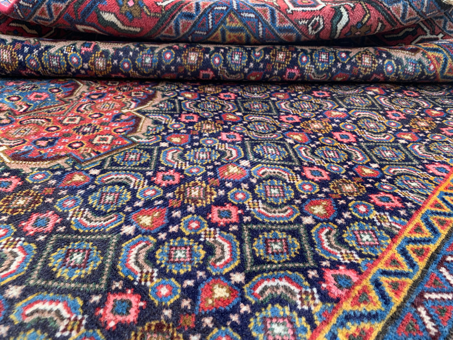 Handmade Persian Wool Area Rug 7x10 - Red, Navy & Multicolor Traditional Medallion Persian Style Rug - Exact Size 9'3" x 6'3" - KBHM-1121