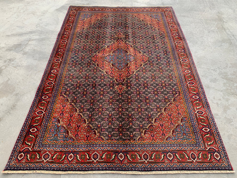 Handmade Persian Wool Area Rug 7x10 - Red, Navy & Multicolor Traditional Medallion Persian Style Rug - Exact Size 9'3" x 6'3" - KBHM-1121