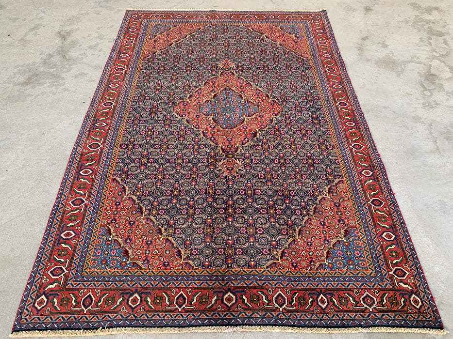 Handmade Persian Wool Area Rug 7x10 - Red, Navy & Multicolor Traditional Medallion Persian Style Rug - Exact Size 9'3" x 6'3" - KBHM-1121
