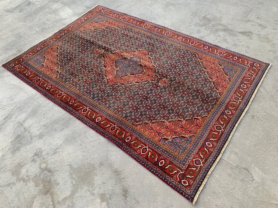 Handmade Persian Wool Area Rug 7x10 - Red, Navy & Multicolor Traditional Medallion Persian Style Rug - Exact Size 9'3" x 6'3" - KBHM-1121