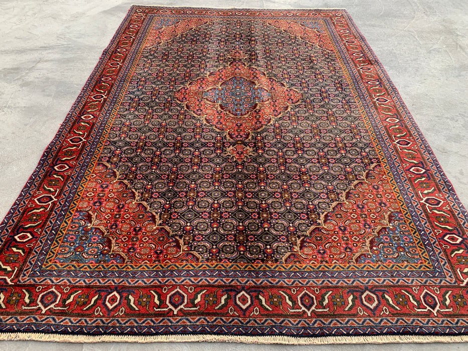 Handmade Persian Wool Area Rug 7x10 - Red, Navy & Multicolor Traditional Medallion Persian Style Rug - Exact Size 9'3" x 6'3" - KBHM-1121