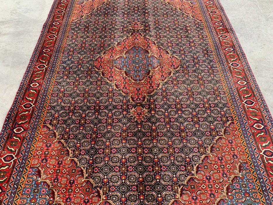 Handmade Persian Wool Area Rug 7x10 - Red, Navy & Multicolor Traditional Medallion Persian Style Rug - Exact Size 9'3" x 6'3" - KBHM-1121