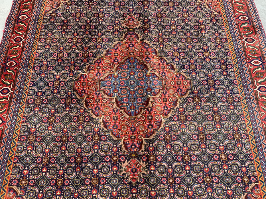 Handmade Persian Wool Area Rug 7x10 - Red, Navy & Multicolor Traditional Medallion Persian Style Rug - Exact Size 9'3" x 6'3" - KBHM-1121