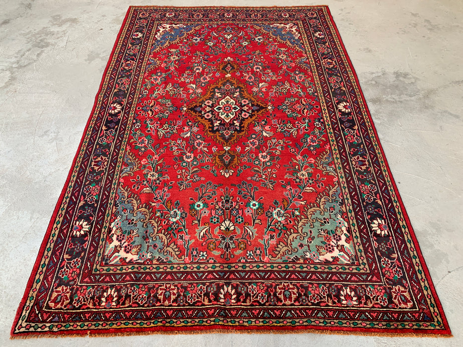 9'10 x 7'0 Rood Blauw Handgeknoopt Perzisch Wollen Tapijt – KBHM-1122