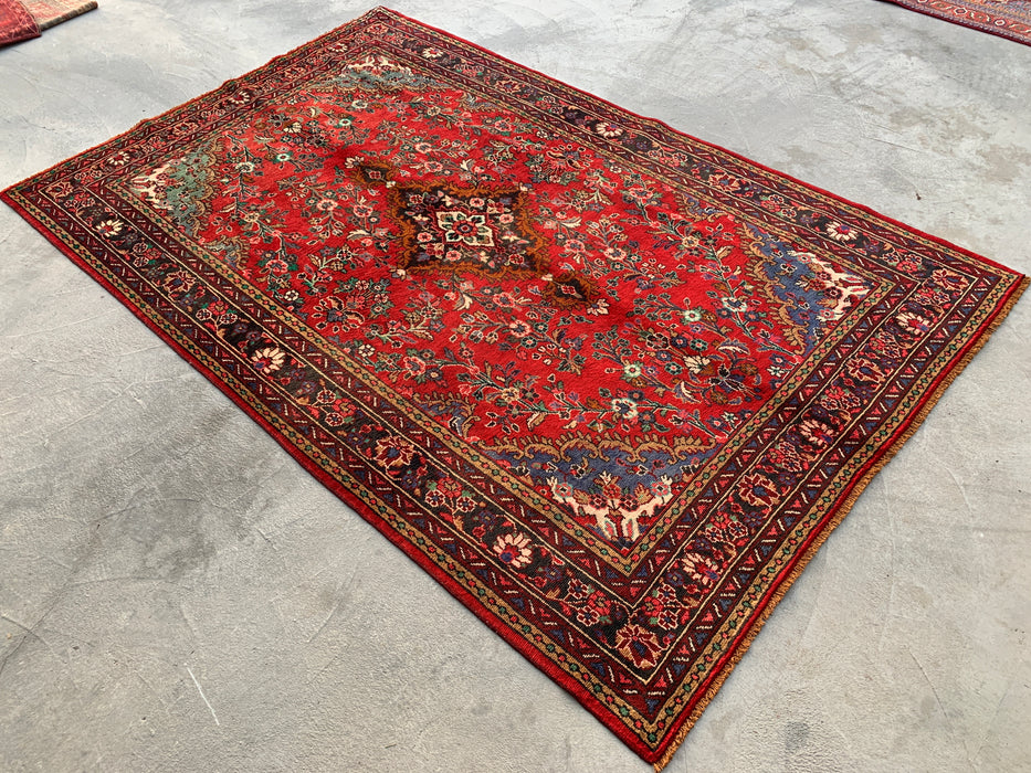 9'10 x 7'0 Rood Blauw Handgeknoopt Perzisch Wollen Tapijt – KBHM-1122