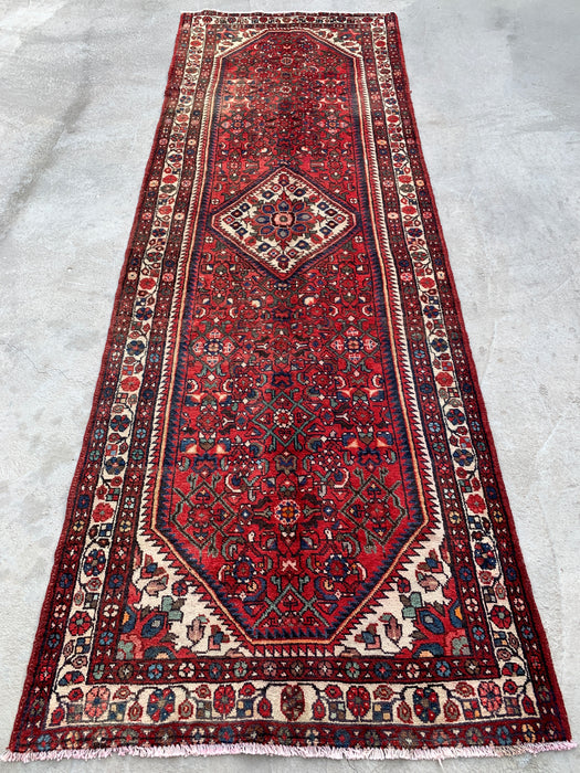 Handgeknoopt Perzisch loper tapijt 315 x 107 cm Rood Ivoor Wollen Vloerkleed | KBHM-1124