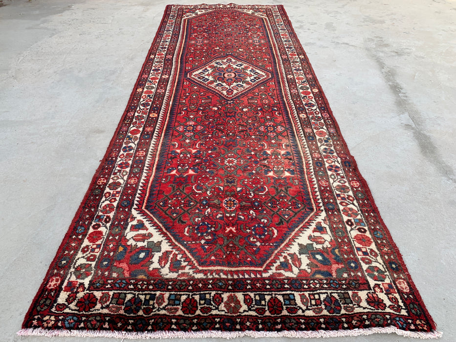 Handgeknoopt Perzisch loper tapijt 315 x 107 cm Rood Ivoor Wollen Vloerkleed | KBHM-1124