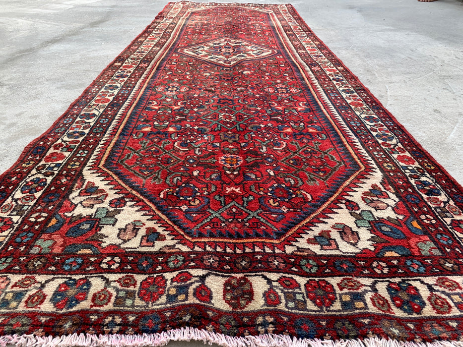 Handgeknoopt Perzisch loper tapijt 315 x 107 cm Rood Ivoor Wollen Vloerkleed | KBHM-1124