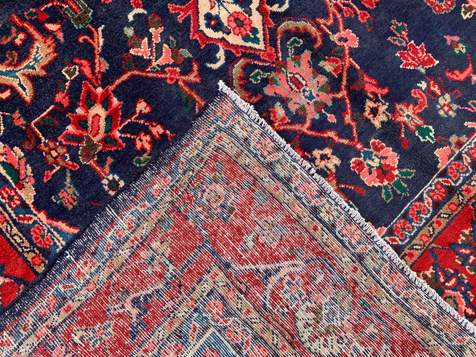 Handgemaakt Perzisch wollen vloerkleed 7x10 - Perzisch stijl tapijt in marineblauw & rood - Exacte afmeting 9'3" x 6'2" - KBHM-1125