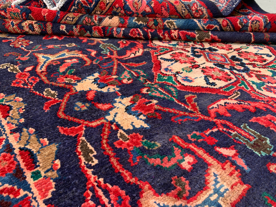 Handgemaakt Perzisch wollen vloerkleed 7x10 - Perzisch stijl tapijt in marineblauw & rood - Exacte afmeting 9'3" x 6'2" - KBHM-1125