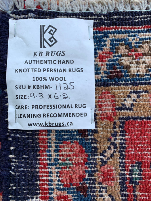 Handgemaakt Perzisch wollen vloerkleed 7x10 - Perzisch stijl tapijt in marineblauw & rood - Exacte afmeting 9'3" x 6'2" - KBHM-1125