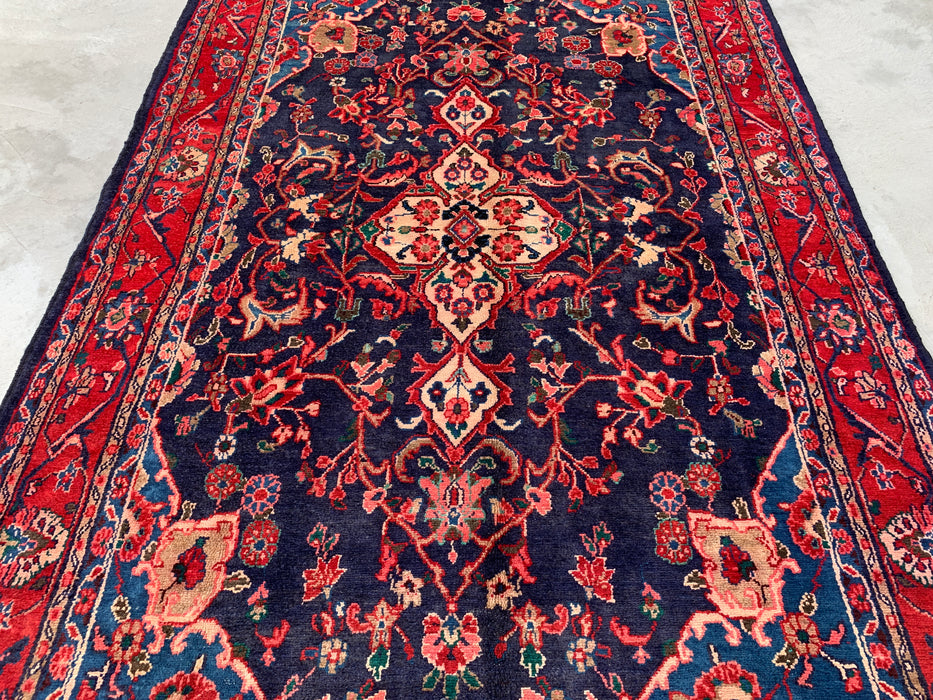 Handgemaakt Perzisch wollen vloerkleed 7x10 - Perzisch stijl tapijt in marineblauw & rood - Exacte afmeting 9'3" x 6'2" - KBHM-1125