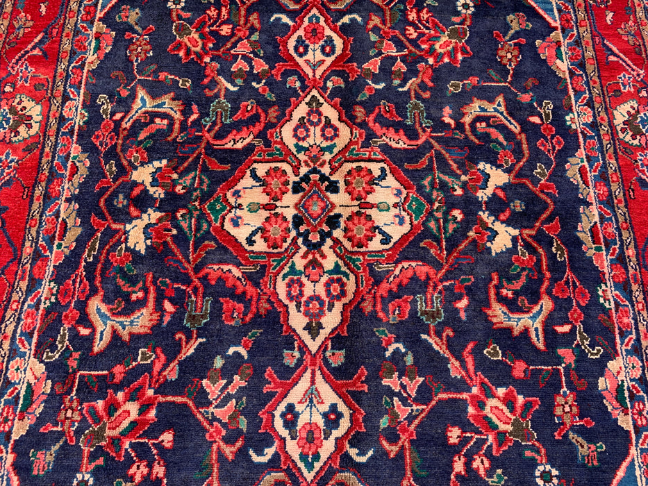 Handgemaakt Perzisch wollen vloerkleed 7x10 - Perzisch stijl tapijt in marineblauw & rood - Exacte afmeting 9'3" x 6'2" - KBHM-1125