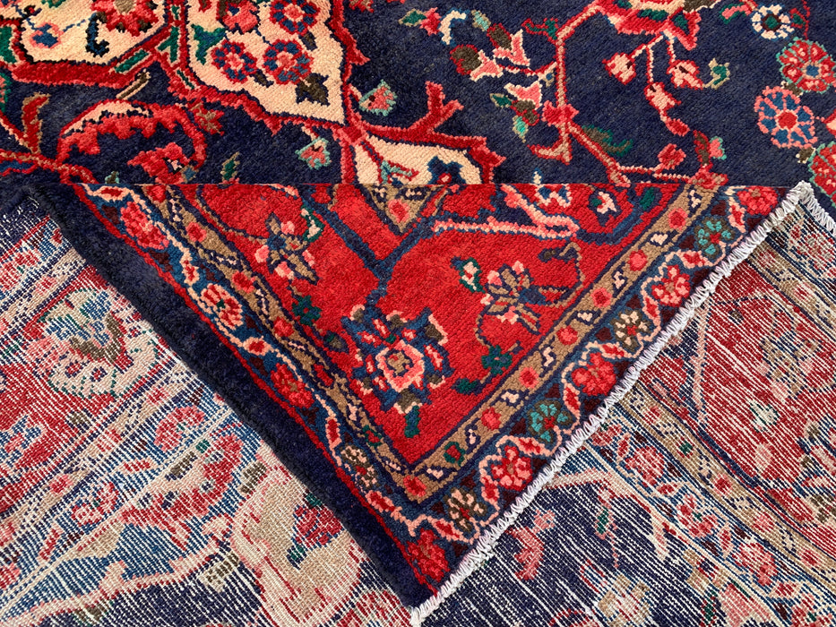 Handgemaakt Perzisch wollen vloerkleed 7x10 - Perzisch stijl tapijt in marineblauw & rood - Exacte afmeting 9'3" x 6'2" - KBHM-1125