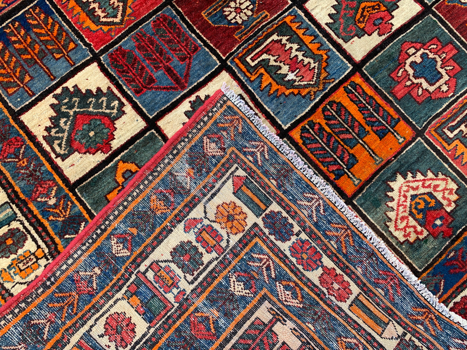 Handmade Persian Wool Area Rug 7x10 - Multicolor Traditional Persian Style Rug with Red & Rust Accents - Exact Size 9'4" x 6'6" - KBHM-1127