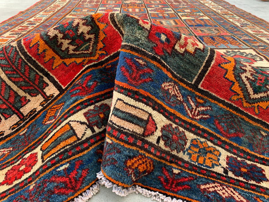 Handmade Persian Wool Area Rug 7x10 - Multicolor Traditional Persian Style Rug with Red & Rust Accents - Exact Size 9'4" x 6'6" - KBHM-1127