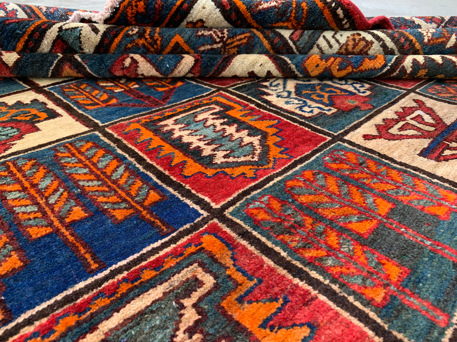 Handmade Persian Wool Area Rug 7x10 - Multicolor Traditional Persian Style Rug with Red & Rust Accents - Exact Size 9'4" x 6'6" - KBHM-1127