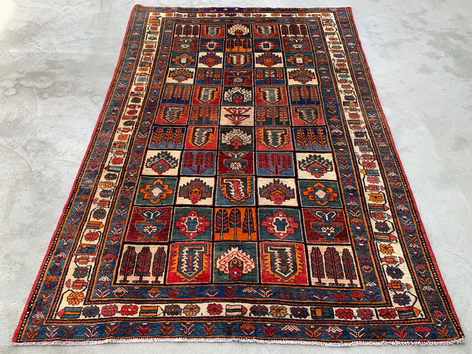 Handmade Persian Wool Area Rug 7x10 - Multicolor Traditional Persian Style Rug with Red & Rust Accents - Exact Size 9'4" x 6'6" - KBHM-1127