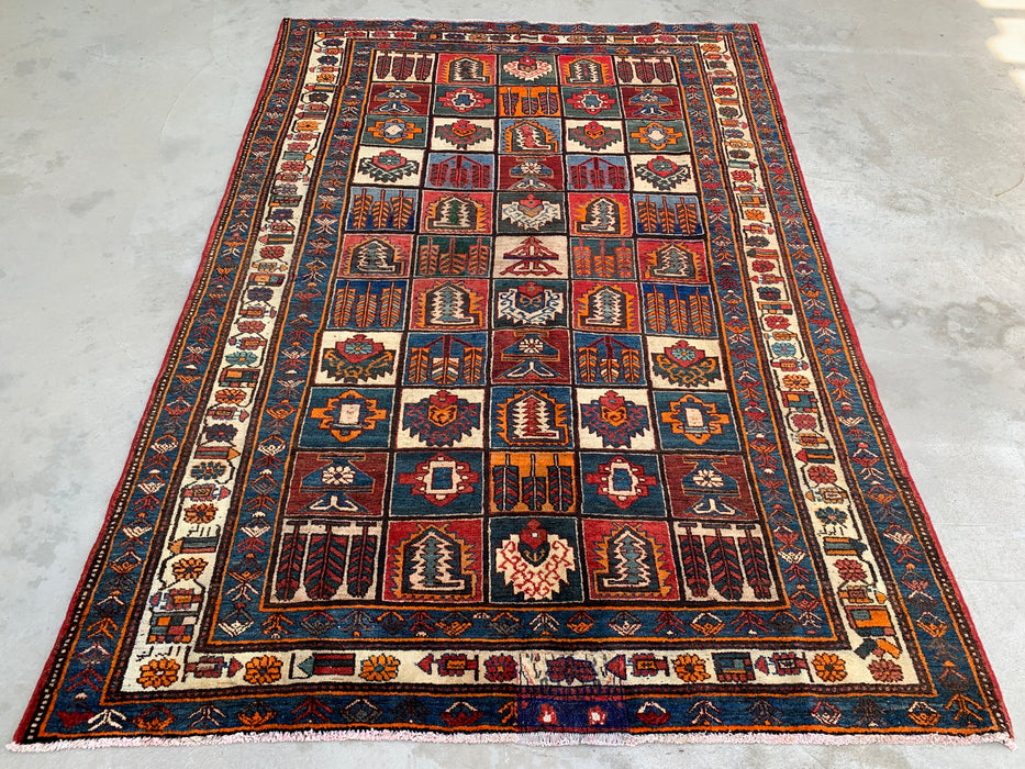 Handmade Persian Wool Area Rug 7x10 - Multicolor Traditional Persian Style Rug with Red & Rust Accents - Exact Size 9'4" x 6'6" - KBHM-1127